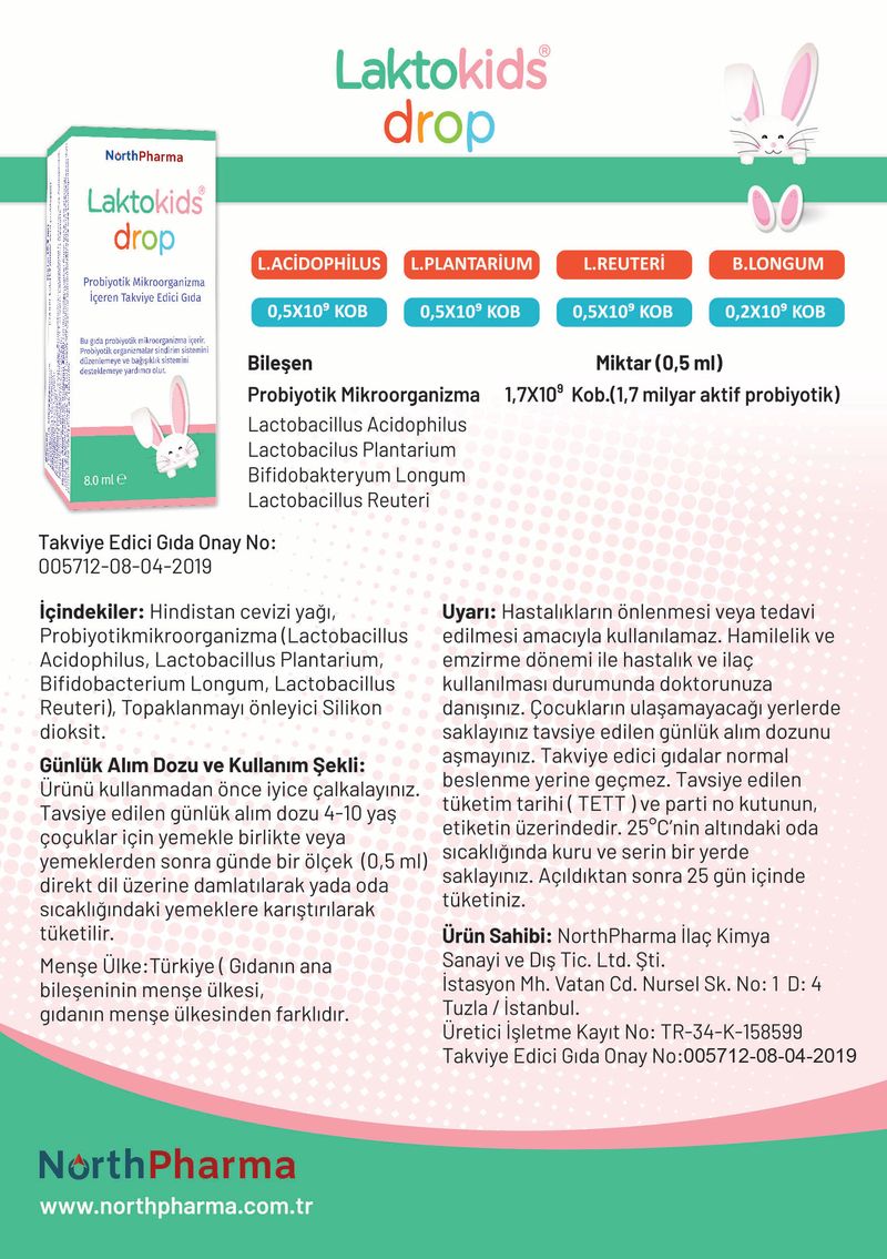 Laktokids Drop ürün bilgi föyü